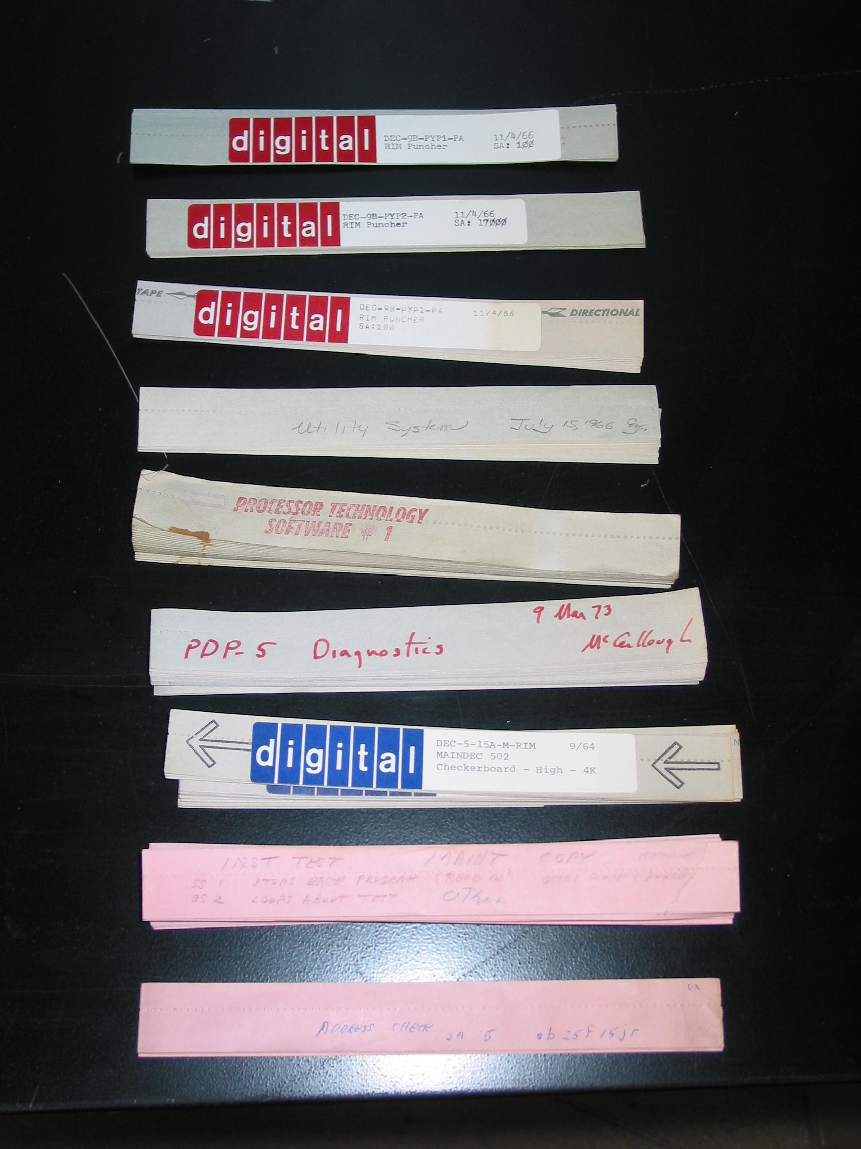 PDP-5 & PDP-9 diagnostics, and Processor Technology Software #1